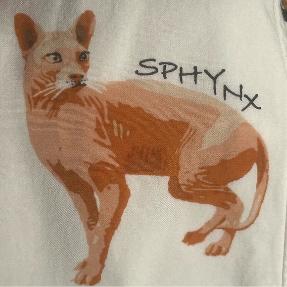 JANE + DELANCEY Cat Print White Button Down Long Sleeve Shirt Blouse Top Sz L - Picture 13 of 16